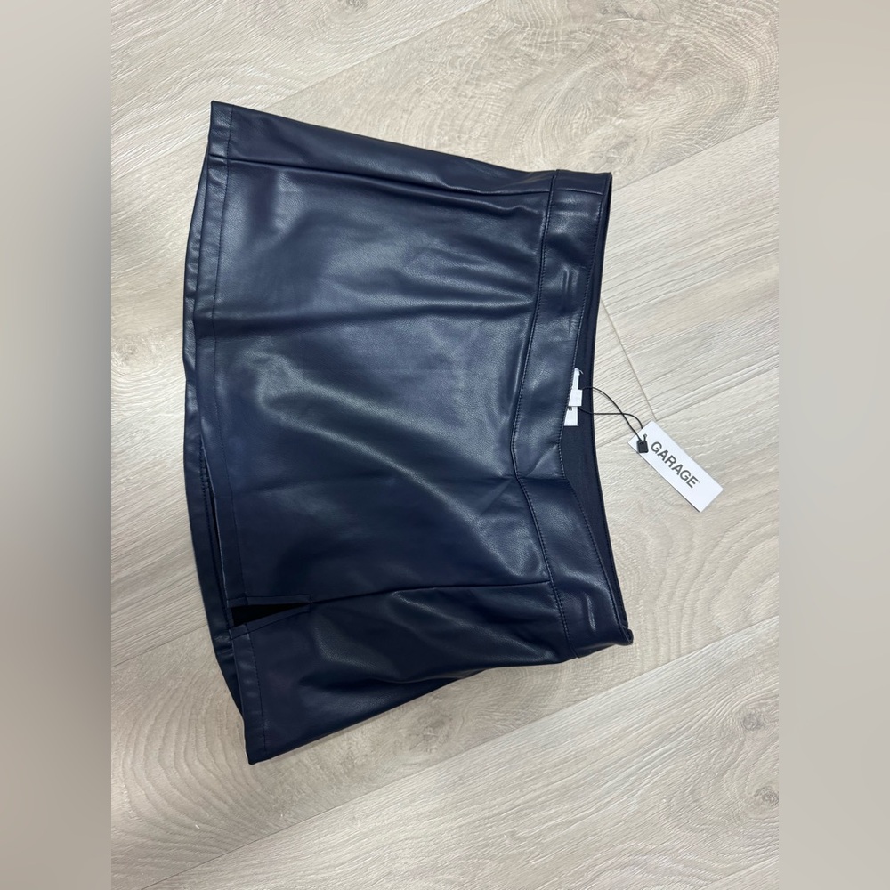 Garage Midnight Faux Leather Skirt Navy